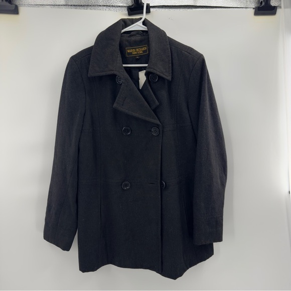 Marvin Richards black wool blend double breasted pea coat size XL - Picture 8 of 9